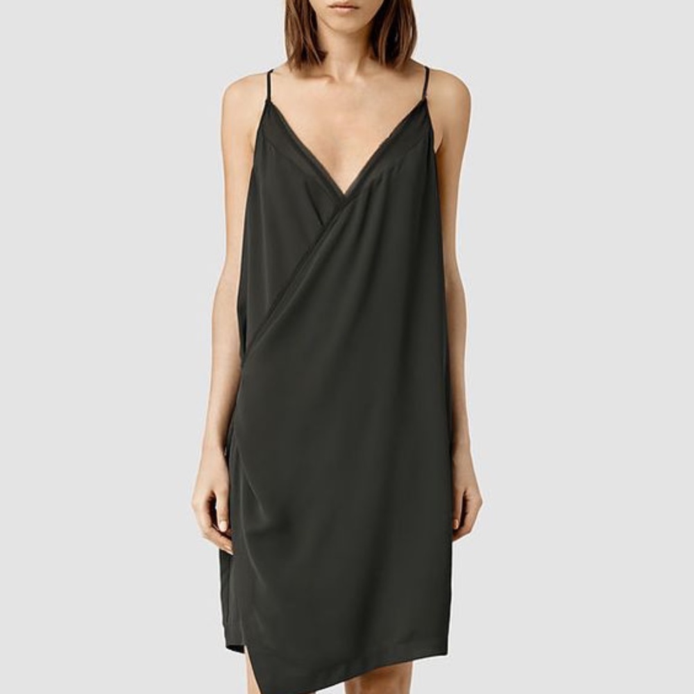 AllSaints Alize Ly Dress in Peat/Anthracite (Dark Olive Green)